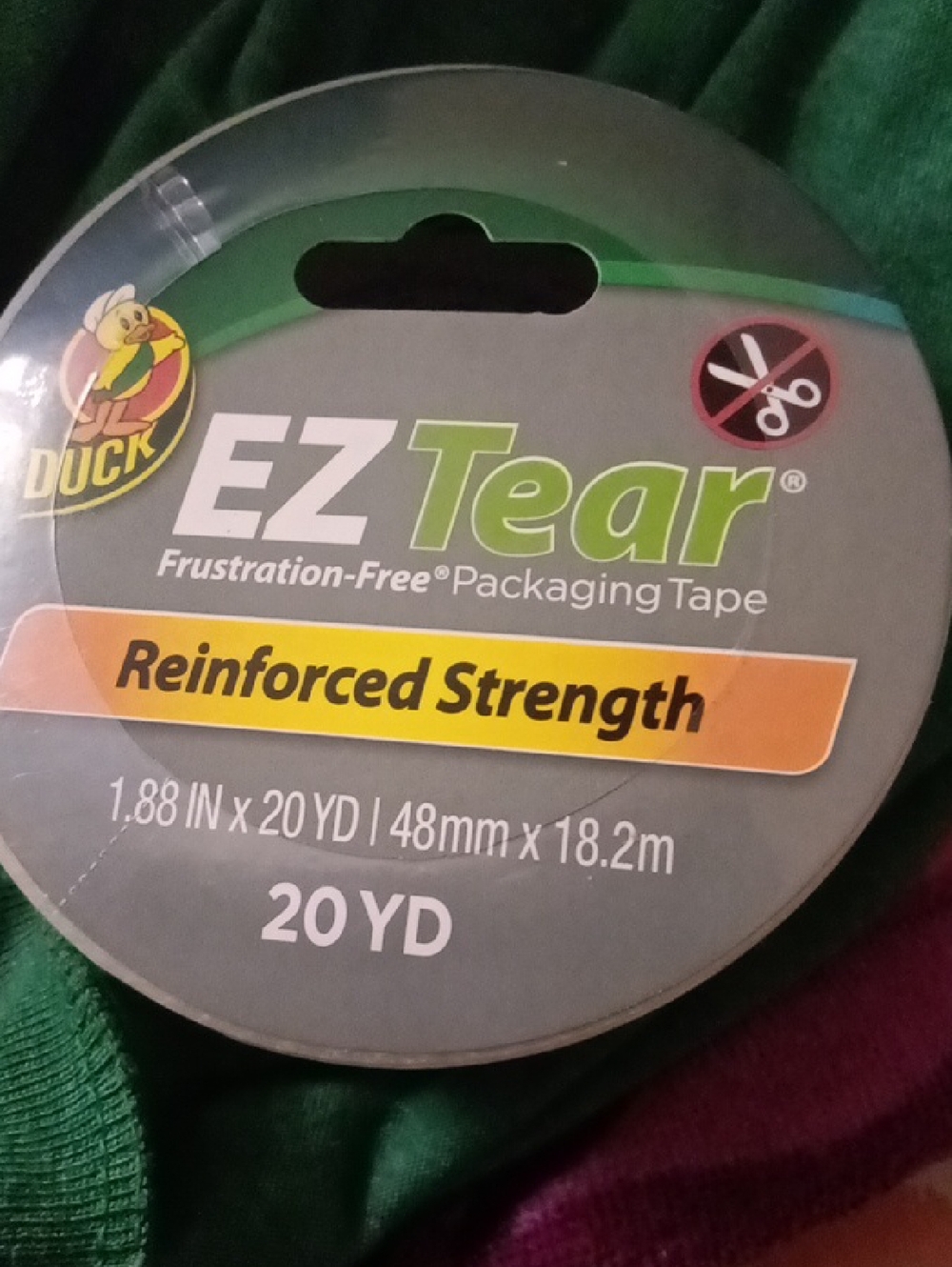 Duck EZ Tear Reinforced Strength Packaging Tape - Gray & Green Label